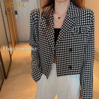 blazers women crop tops plaid notched single breasted suits ladies high quality trends vintage spring fall new chic outwear ol