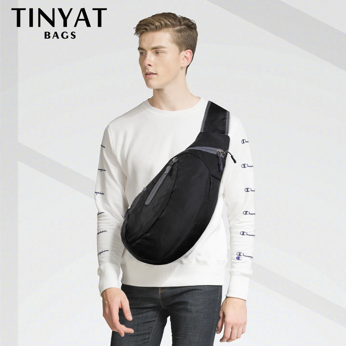 TINYAT Foldable Man Chest Bag Pouch Portable Crossbody Bags For Men Phone Money Shoulder Bag Husband Travel Party Sling Bags