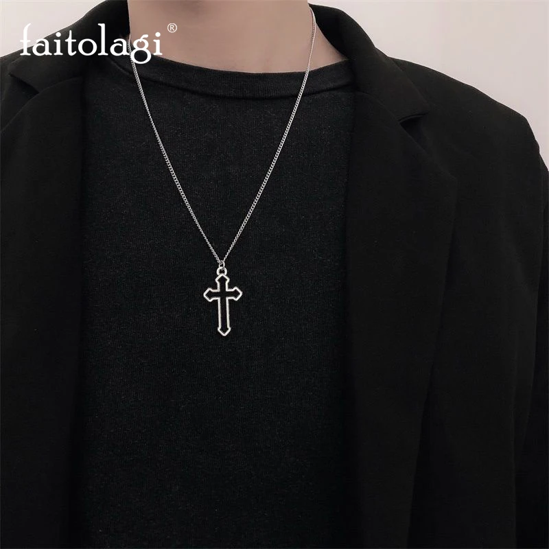 

Vintage Hollow Cross Pendant Necklace Punk Personality Hip Hop Simple Necklaces Men's and Women's Sweater Chain Necklace Jewelry