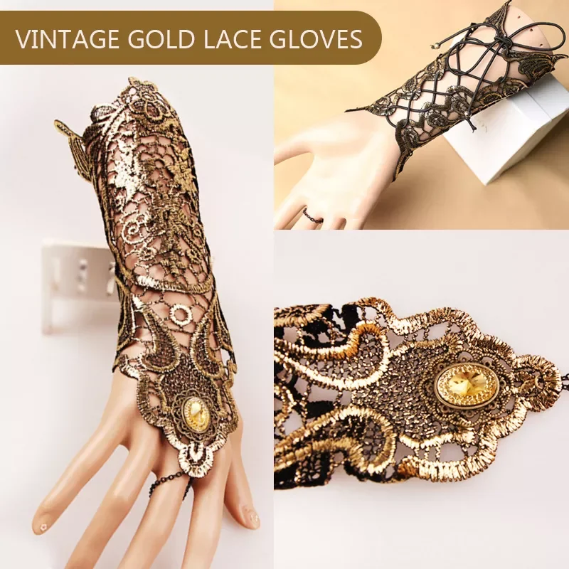 

Gloves Victorian Armbands Bracers Gothic Queen Lace Cutout Sleeves Medieval Party Masquerade Cosplay