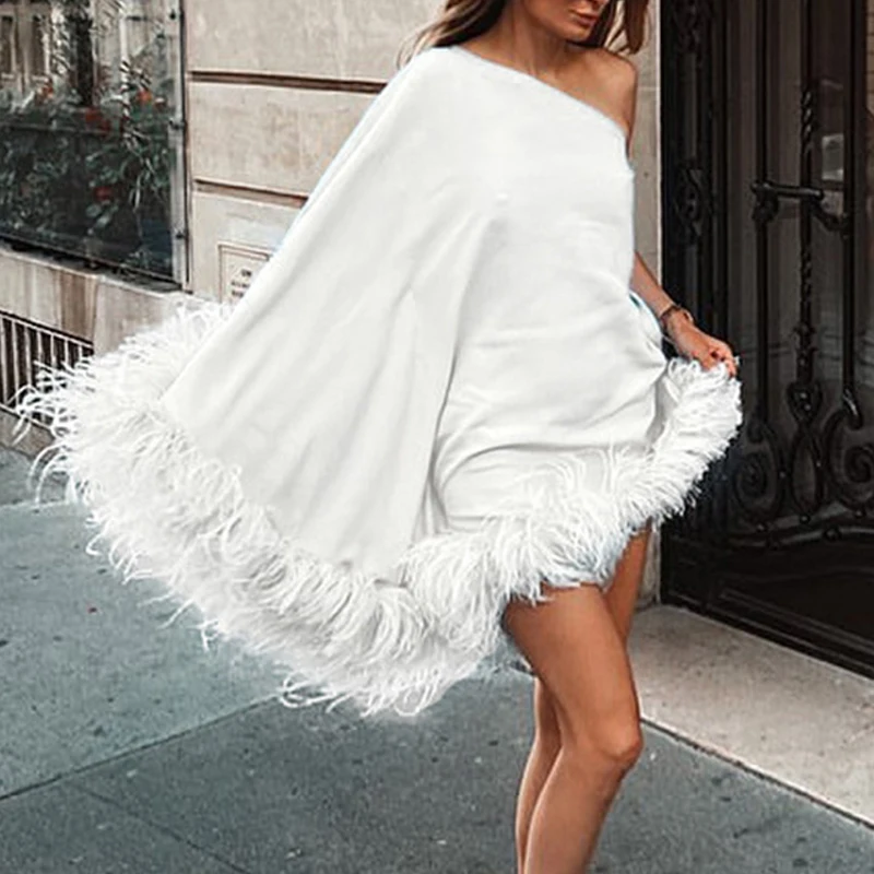 

Женское мини-платье на одно плечо, с открытой спиной и длинным рукавом