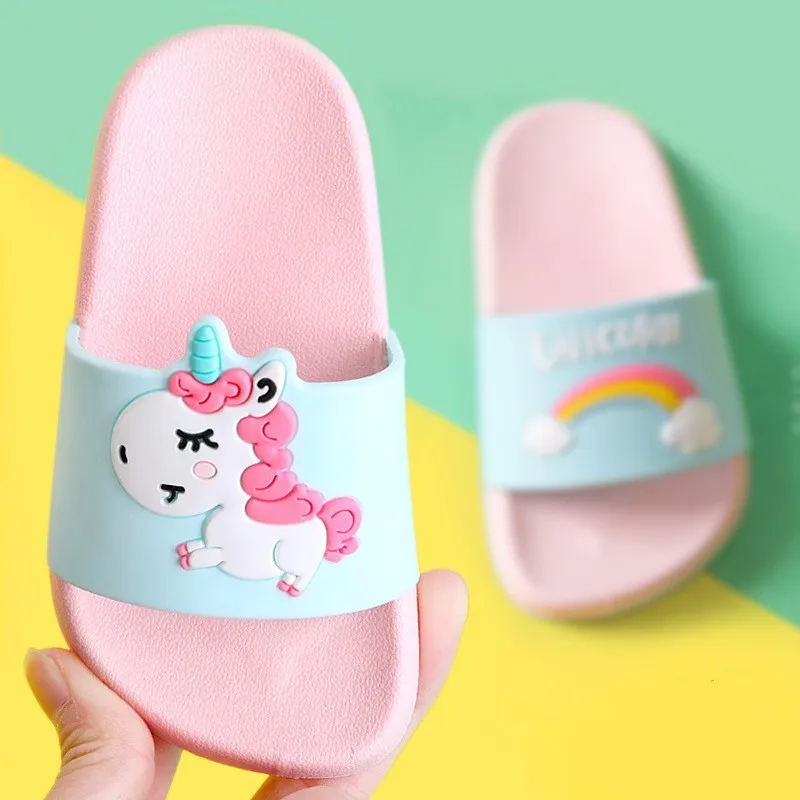 

Rainbow Unicorn Slippers For Boy Girls New Summer Kids Beach Shoes Baby Toddler Soft Indoor Flip Flops Children Sandals