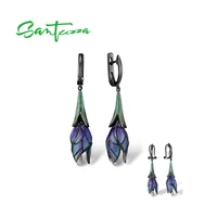 santuzza silver earrings for women genuine 925 sterling silver exquisite drop purple flower elegant jewelry handmade enamel