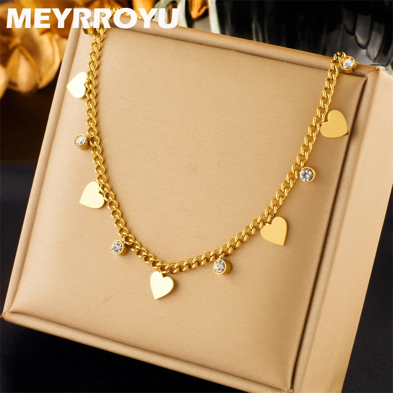 

MEYRROYU 316L Stainless Steel Golden Necklace Heart Zircon Pendant Clavicle For Women Temperament Gift Jewelry Accessory Bijoux