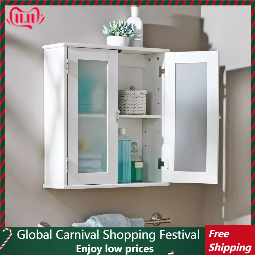 

White Bathroom Wall Cabinet with 1 Adjustable Shelf, Free Shipping