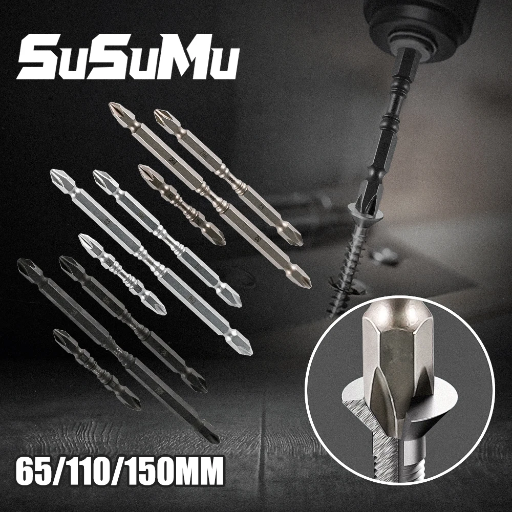 

SuSuMu Double-Ended Impact Bits Set Hard S2 Alloy Steel Cross Magnetic PH2 Screwdriver Batch Head Kit