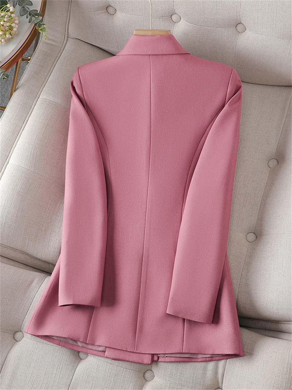 Chic Jacket for Women 2023 New in Outwear Pink Triple Breasted Solid Long Sleeve Blazer Ladies Jacket Formal Female Clothing