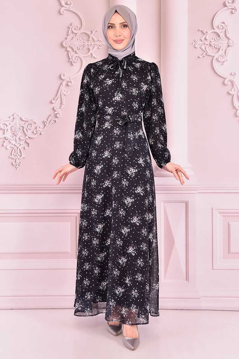 

Belt Chiffon Dress Black VBR7361