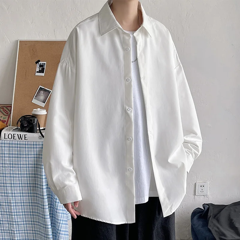 autumn new 65% cotton Korean version handsome fashionable men's long-sleeved shirt large size loose lapel cardigan jacket M-5XL