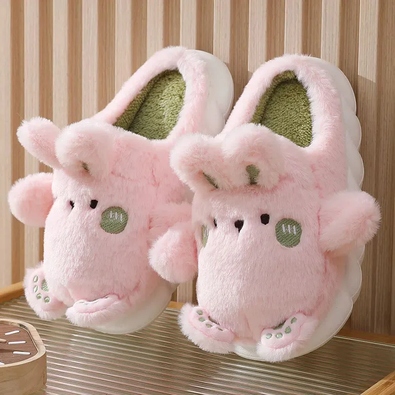 2022 Autumn And Winter New Cartoon Cotton Slippers Thick Bottom Home Indoor Couple Fur Slippers Confinement Shoes Non-Slip Warm