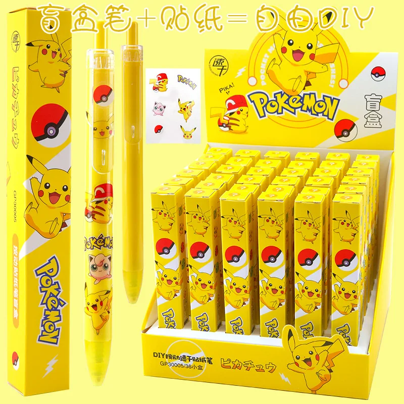 

Pokemon Pikachu Blind Box Pen Press Neutral Black Pen + Waterproof Sticker DIY Set Cartoon Anime figure Sign Pen Birthday Gifts