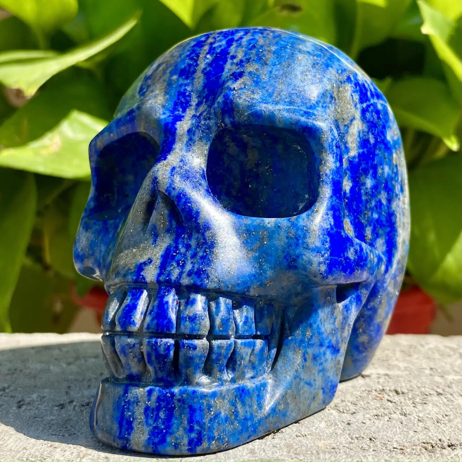 

Natural lapis lazuli skull carved with quartz crystal skull gem reiki healing