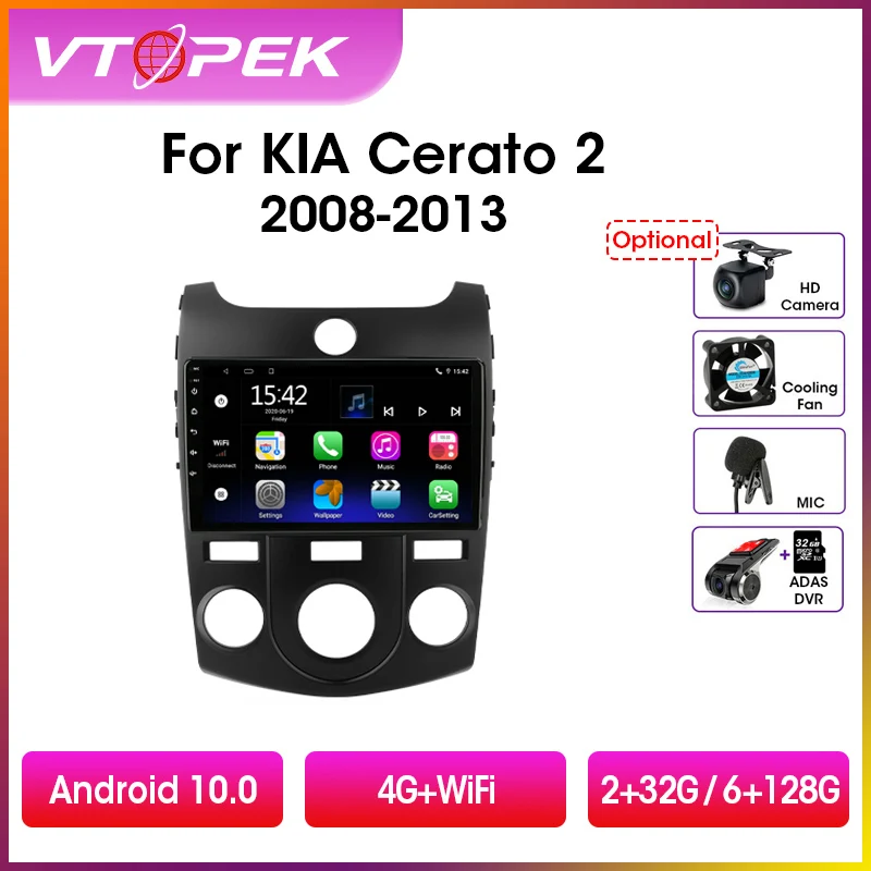 Vtopek 9&quot 4G+WiFi Android 10 Car Radio Multimedia Video Player Navigation GPS For Kia Cerato 2 TD Forte(MT) 2008-2013 Head Unit |