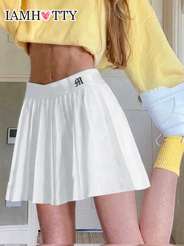 

Базовая белая однотонная женская юбка IAMHOTTY с буквенным принтом, повседневная одежда, элегантная юбка для спортзала, Женская Винтажная летн...