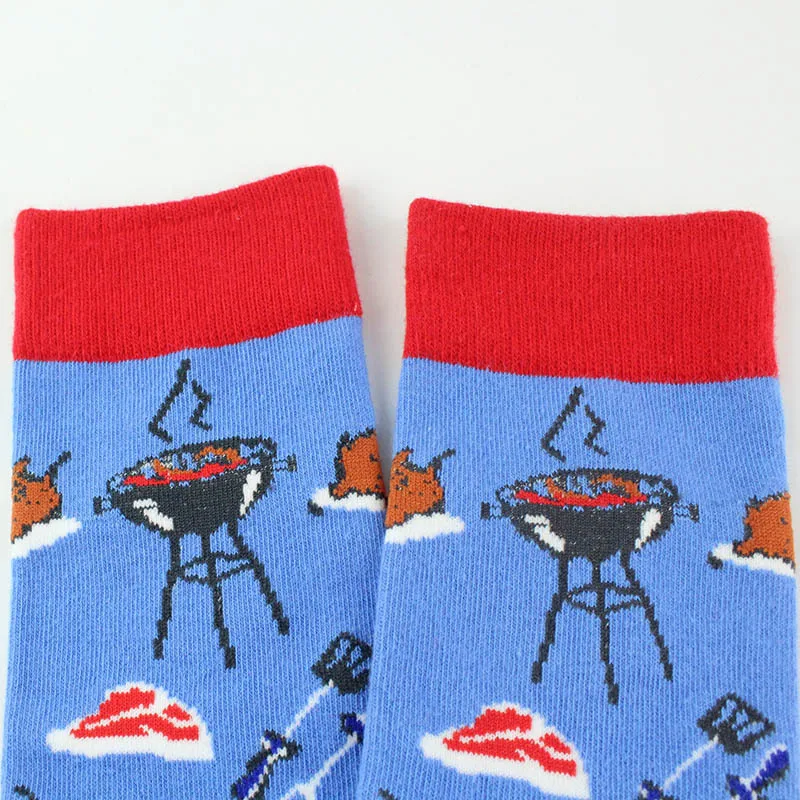 CHAOZHU 4 Pairs BBQ Ice Cream Cartoon Funny Happy Socks Man Women Jacquard Fancies Crew 4 Seasons Middle Sneaker Fashion Socks images - 6