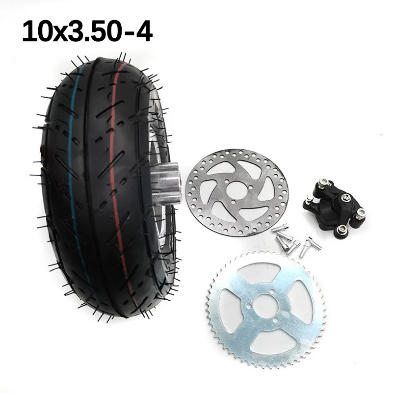 

10x350-4 Tube Tyre with 4 Inch Hub Rim Brake Disc Sprocket Brake Pump 10x3.50-4 Tires Wheels Fits ATV Quad Go Kart 47cc 49cc