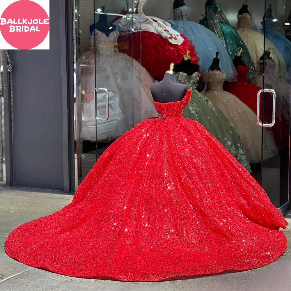 Блестящее красное бальное платье Quinceañera 2021 вдохновленное Золушка длиной до пола