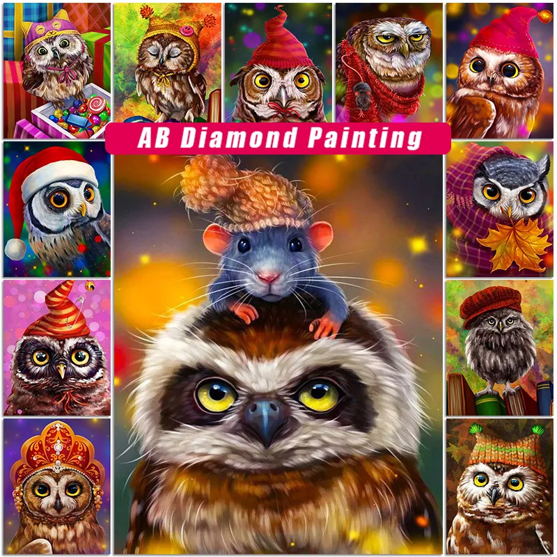 

MoriYuan 5D Diy Cartoon Owl Cross Stitch Kits Diamand Embroidery Animals AB Drill Diamond Painting Square/Round Mosaic Pictures