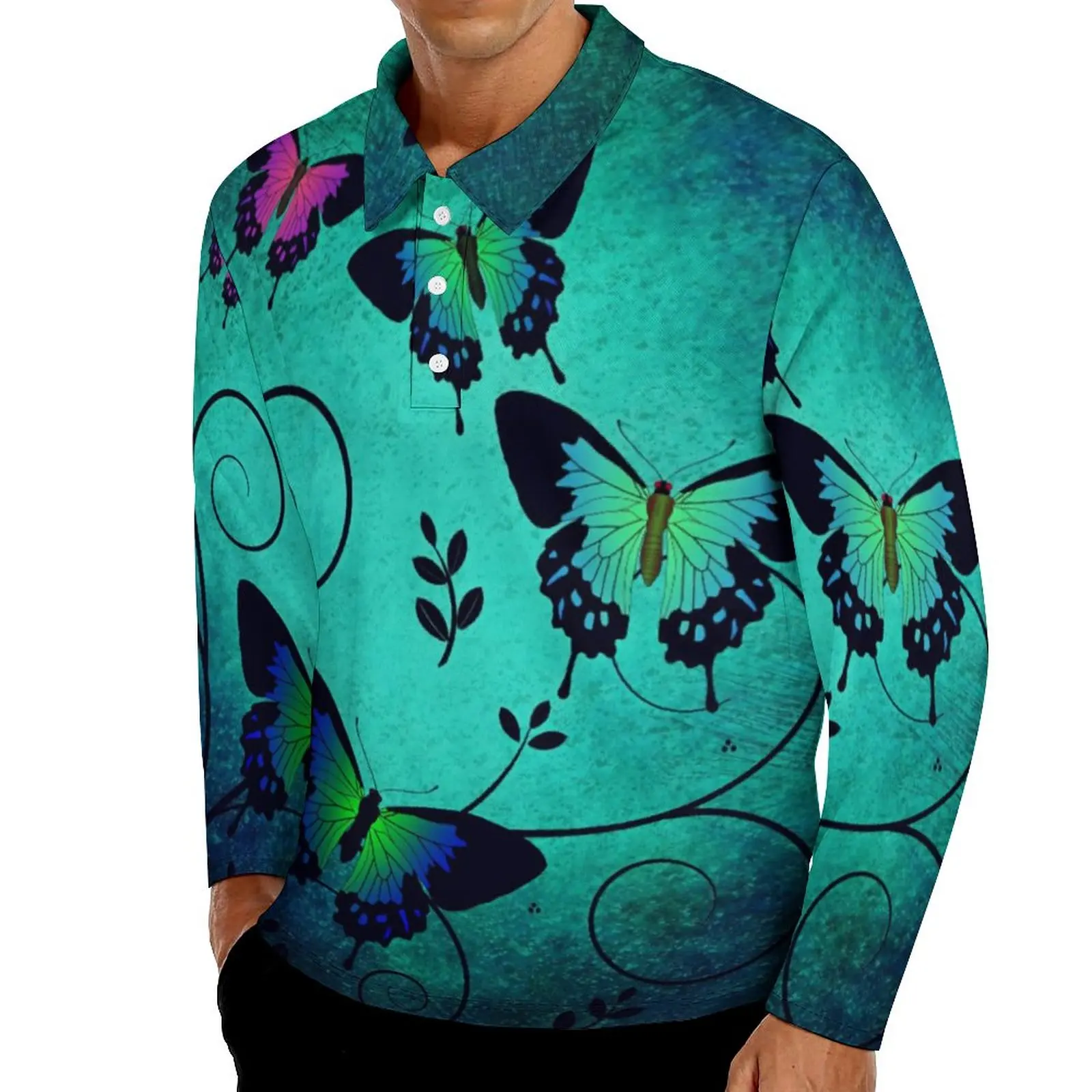

Рубашка-поло мужская с принтом бабочек, Повседневная футболка с волшебным животным, с винтажным воротником, с длинным рукавом, с графически...
