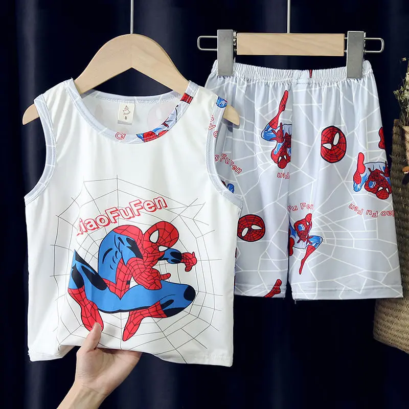 

Spider-Man Summer Sleepwear Children's Pajamas Set Boys Baby Children Sleeveless Vest Big Children's Homewear Set Pyjamas