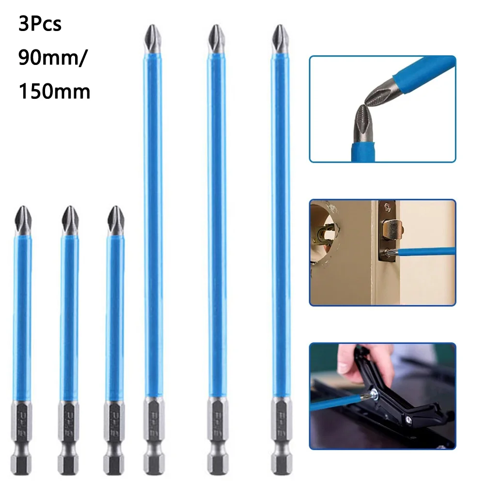 

3Pcs 90mm 150mm Cross Non-Slip Batch Head Drill Bits PH2 Screwdriver Set S2 Magnetic Batch Head For Screwdriver Head
