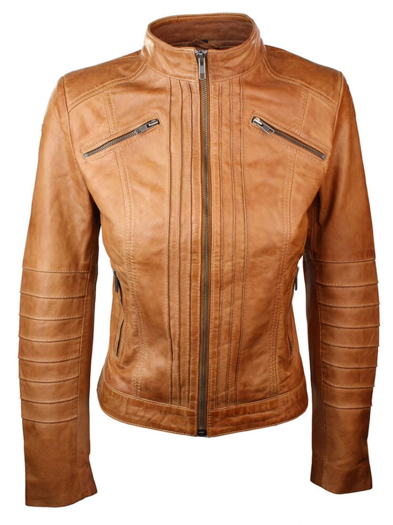 Women Genuine Lambskin Leather Jacket Slim Fit Biker Motorcycle Coat