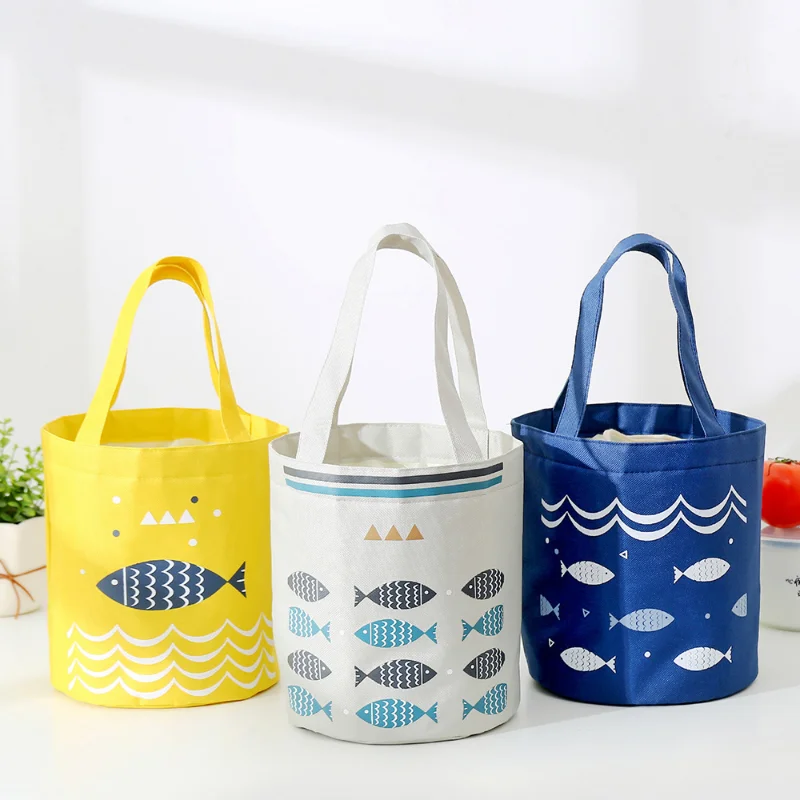 

Hand-held Bundle Bento Bag, Large Capacity Fresh-keeping and Insulated Lunch Box Bag, Round Barrel Thickened Insulation Bag