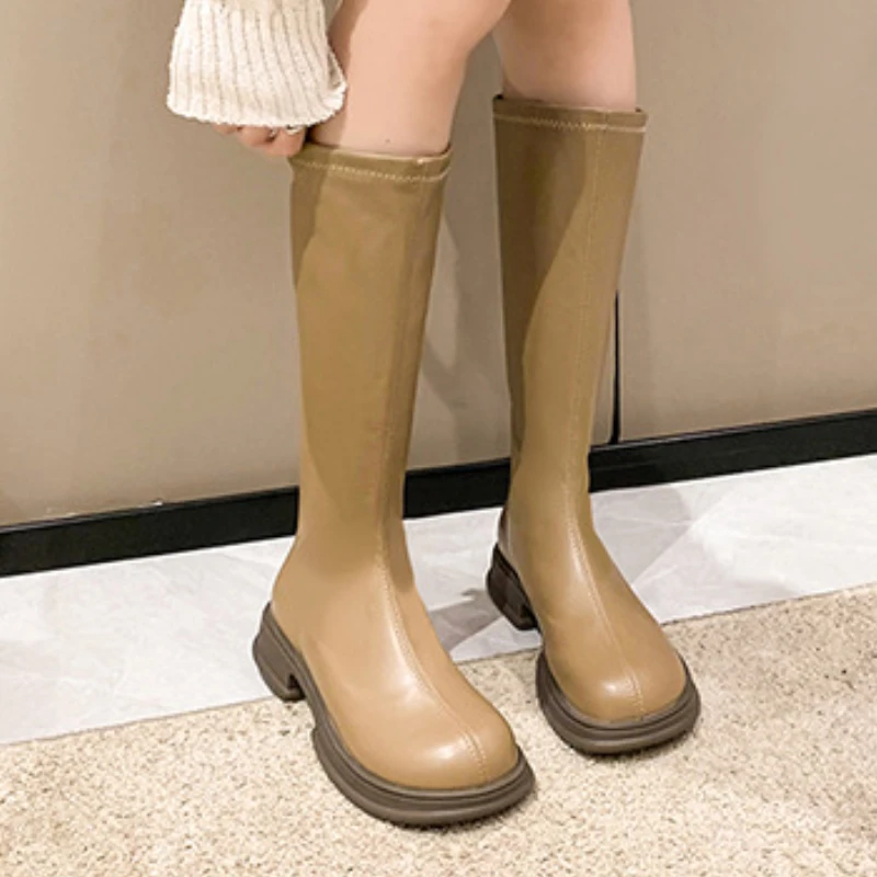 

Female Thigh High Boots Winter New Back Zip Thick Heel Shoes Korean Style Round Head Boots High Heels Botas Plataforma Mujer