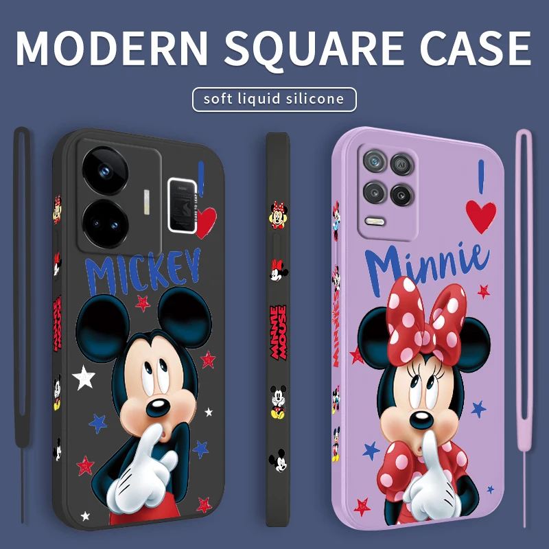 

Mickey Mouse Love Minnie Liquid Left Rope Phone Case For OPPO Realme GT2 Explorer Master Neo5 C21Y 10 9 8 4G 5G Pro Cover Fundas