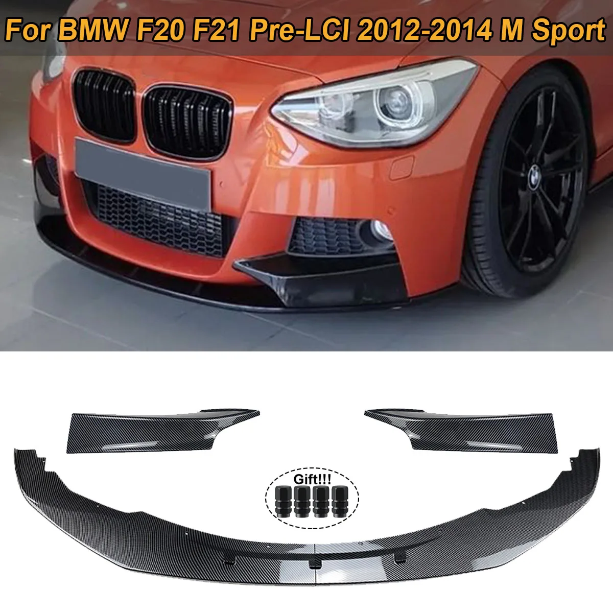 Front Bumper Lip Spoiler + Side Splitter Canard Body Kit For BMW F20 F21 1 Series 135i Pre-LCI 2012-2014 M Sport Car Accessories