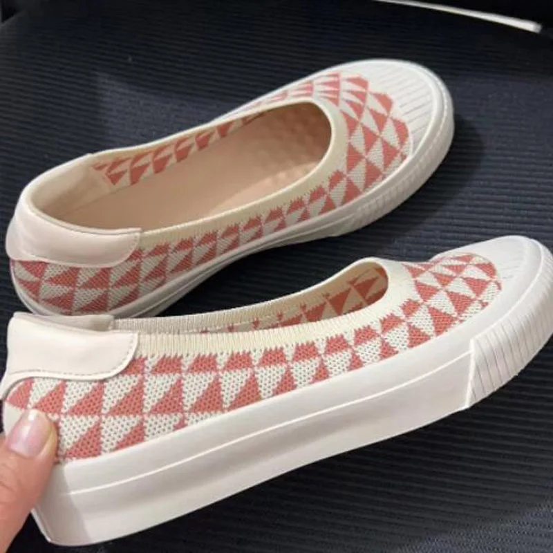 Womens Stretch Knitted Moccasins Breathable Flat Platform Casual Shoes Brief Slip-on Fashion Ladies Flats Light Driving Loafers