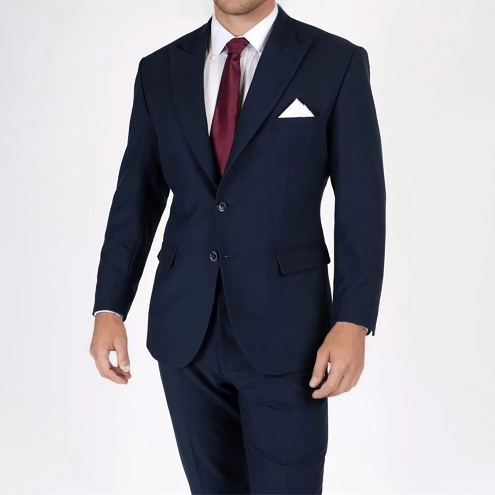 Элегантный темно-синий костюм для мужчин деловой пиджак с лацканами свадебный