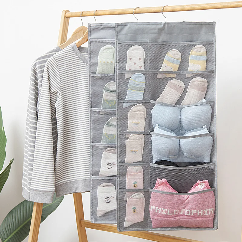 

2PCS Underwear Socks Storage Hanging Bag Double-sided Non-woven Storage Bag Dormitory Wall Hanging Bag