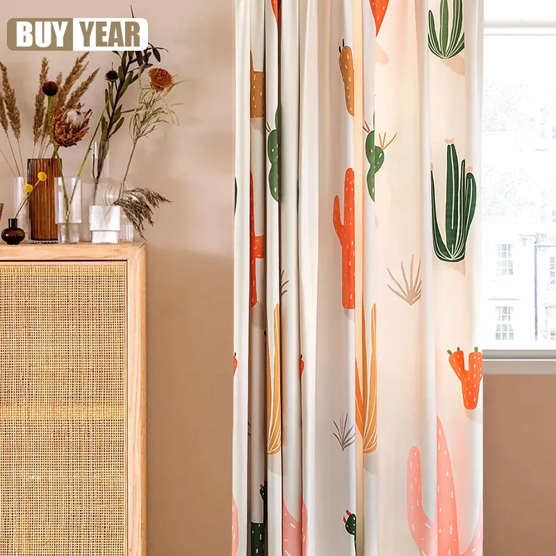 

Window Curtain Living Room Thicken Chenille Curtains for Bedroom Cactus Printed Curtain Creative Blinds Home Decor