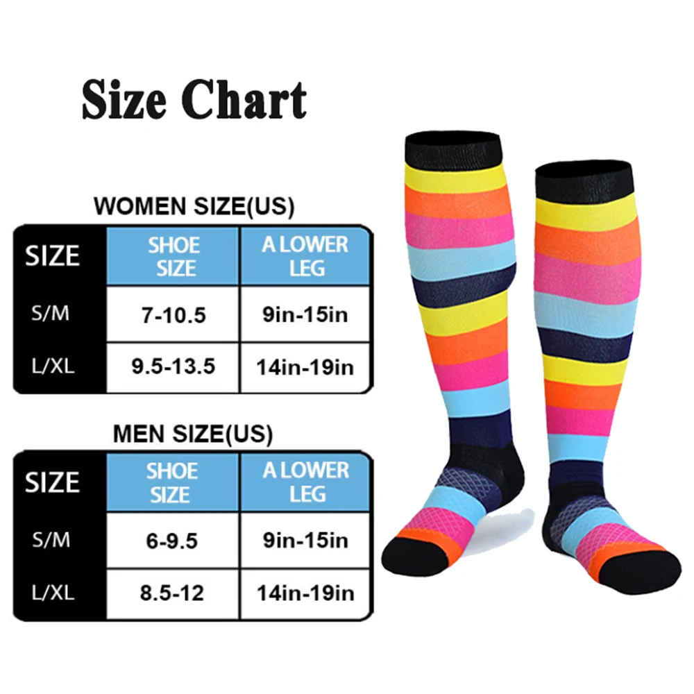 4 Pairs Women Compression Sport Socks Men Cycling Socks Knee High Circulation Stockings for Nurse Workout Running Socks