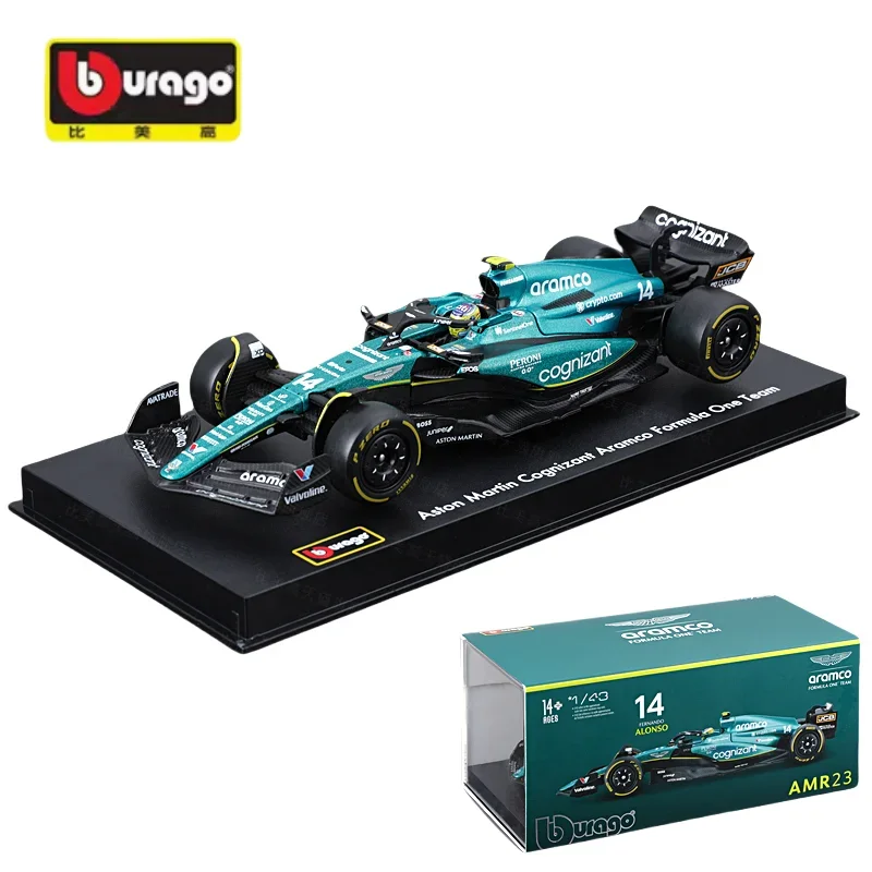 Burago 1:43 Aston Martin F1 AMR23 car Alonso simulation alloy model children's collection of toys for holiday gifts