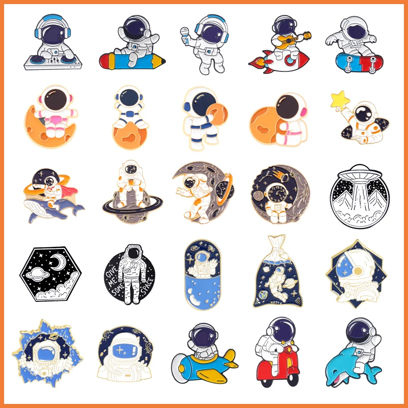 Металлическая эмалированная брошь в виде космоса астронавта мультяшное милое