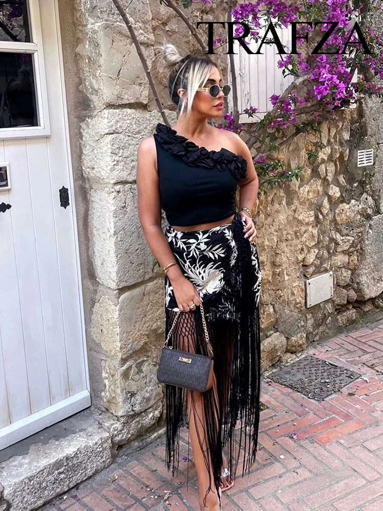 Женская Летняя асимметричная кисточка с вышивкой в виде растений