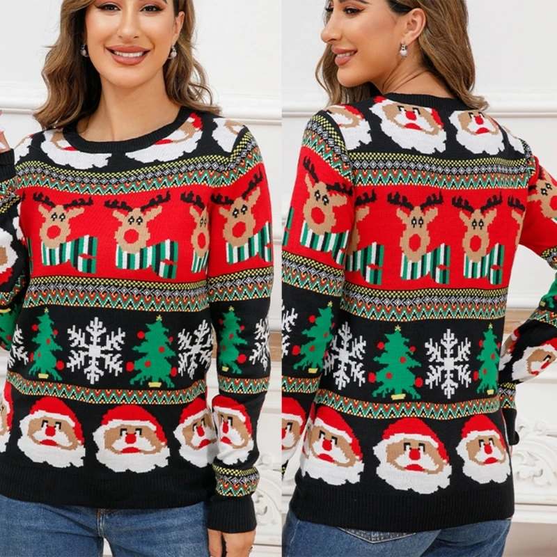 

Trendy Women's Knit Pullover Tops Celebrate Christmas in with this Round Neck Sweater Dropship