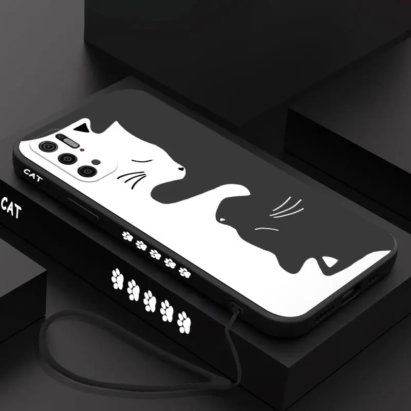 

Hug Kitten Phone Case For Xiaomi Poco C31 X4 M4 F3 X3 NFC M3 M2 X2 Pro 4G 5G GT Liquid Silicone Cover with Strap