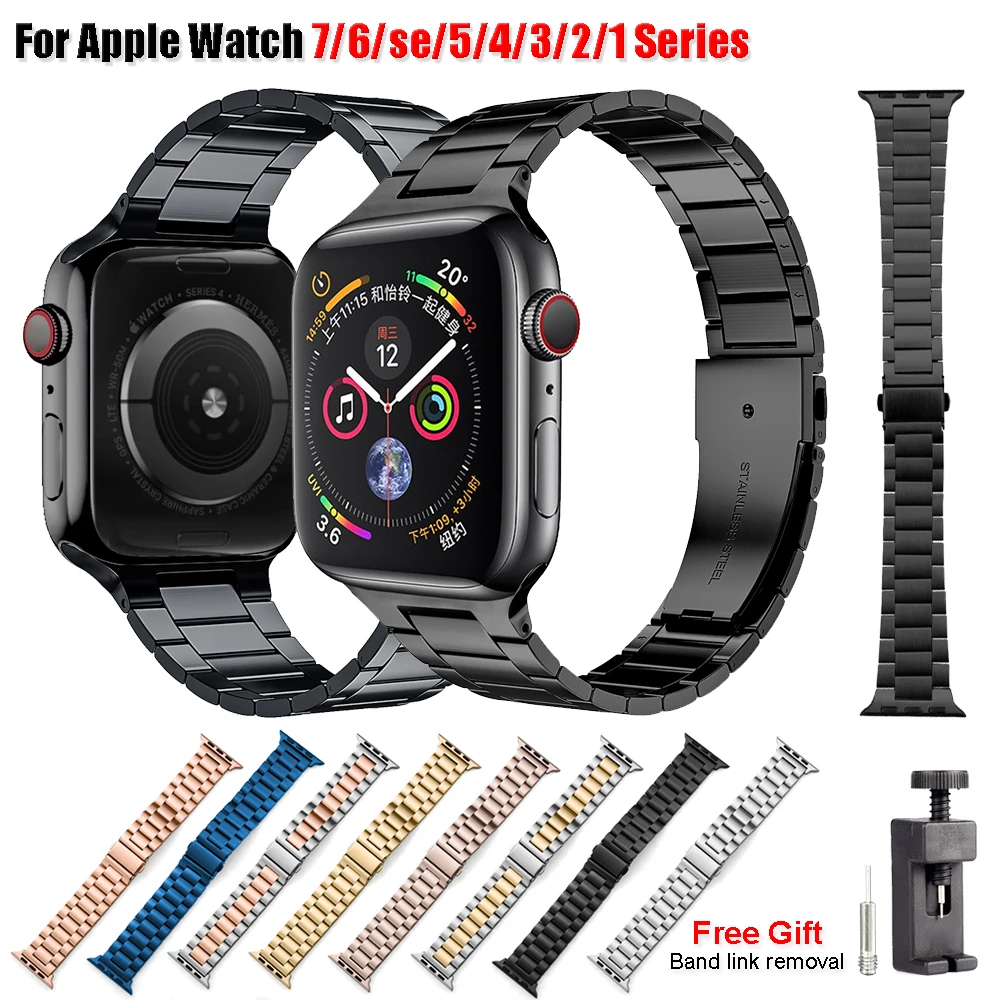 

Ремешок металлический для Apple watch 7 45 мм 41 мм, браслет из нержавеющей стали для смарт-часов iwatch 6 5 4 3 2 1 SE 44 мм 42 мм 40 мм 38 мм