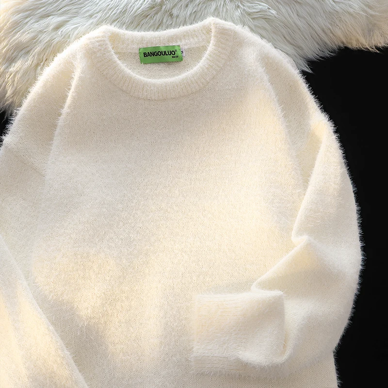 Japan fashion Simple Basic Model Solid Round neck sweater Women 2024 Winter Loose All-Match Couple look Knit Top