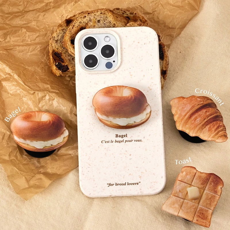 Glossy Simulation Donut Croissant Foldable Stretch Grip Tok Acrylic Phone Holder Finger Ring Socket Support Iphone 12 13