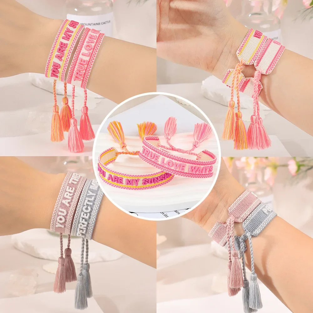 Новинка 2023 плетеный браслет с трехмерной вышивкой и буквами Регулируемая