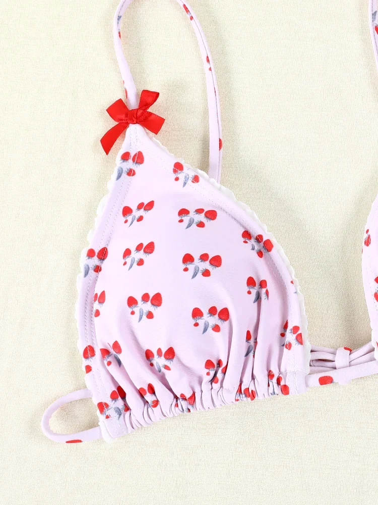 Купальник-бикини женский с принтом пикантный треугольный купальник бантом микро