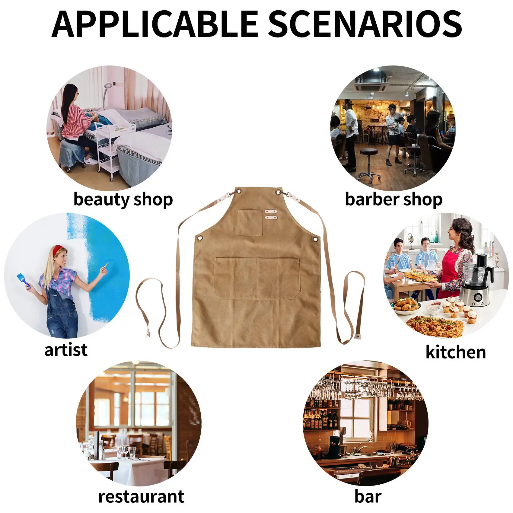 

Beige Barber Canvas Cook Apron Barista Bartender Chef Hairdressing Apron Catering Uniform Work Wear Anti-Dirty Overalls