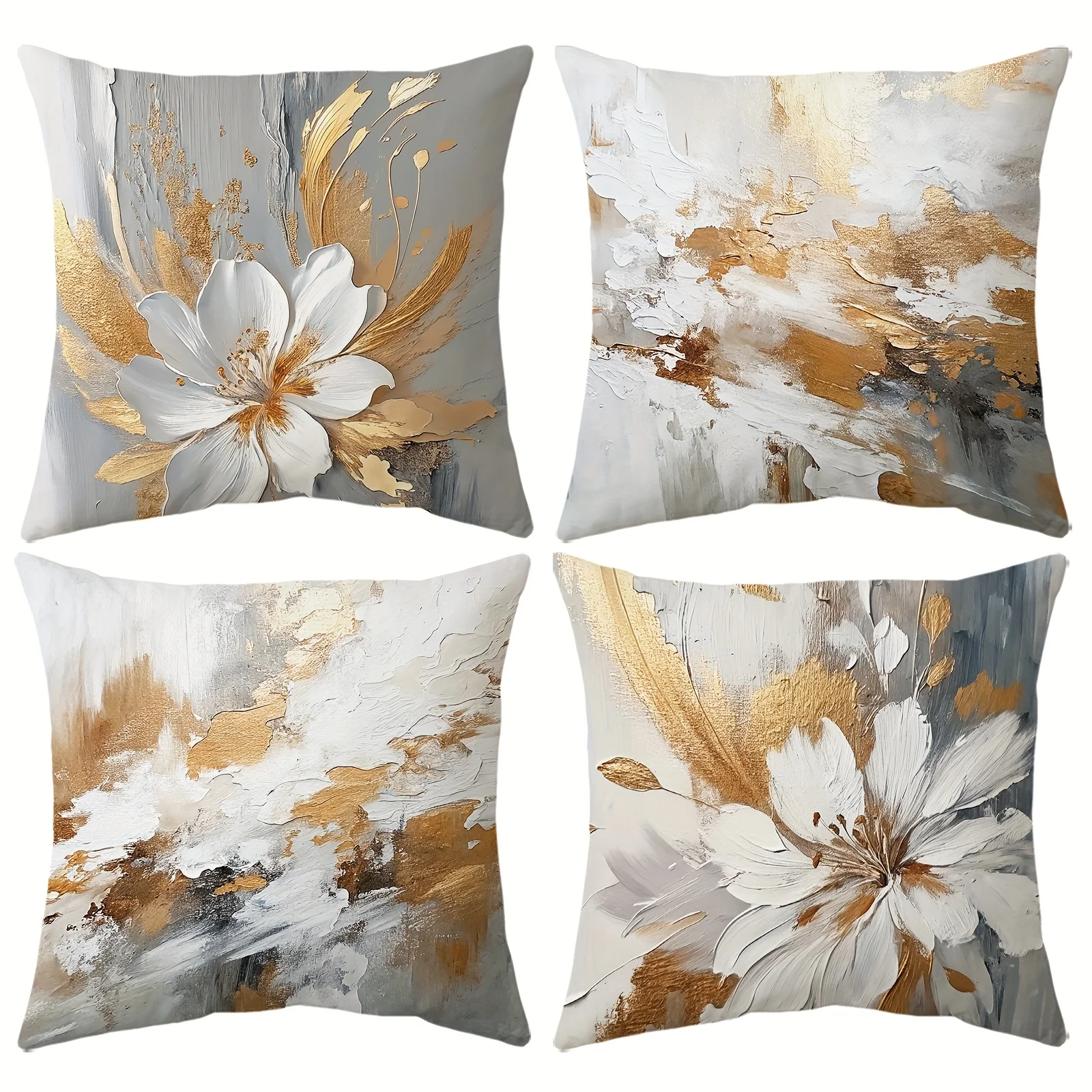 Фото Fundas almohada planas 2D - Paquete 4 mornas con diseño floral abstracto Impreso en 2D |   Fundas Corativas sin relleno, poliést №2