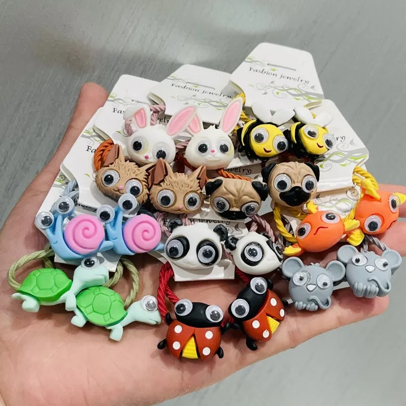 

2Pcs/Set Cute Animal Dog Turtle Snail Rabbit Panda Fish Shape Girl Hair Accessories Fashion Hair Rope Colorful Elastic Band