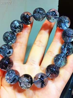 natural black rutilated quartz herkimer diamond bracelet 14 5mm gemstone round beads woman man jewelry aaaaaaa