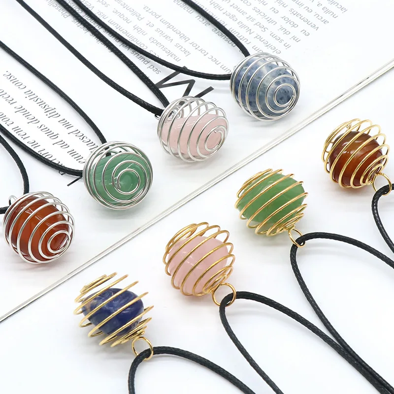 

Natural Crystal Agate Semi-precious Stone Copper Wire Winding Spring Pendant Red Agate Jewelry Men's and Women's Necklaces